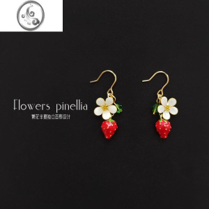 JiMi原创设计草莓小花银银耳钉耳钩少女可爱精致耳环耳夹甜美小清新女