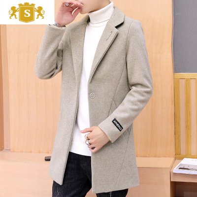 SUNTEK秋冬季男士外套毛呢子中长款风衣服上装韩版潮流百搭休闲帅气夹克风衣