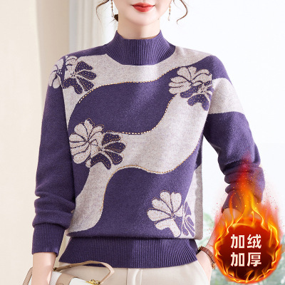 半高领加绒加厚毛衣女一体绒打底衫羊毛衫妈妈装冬装中年女士洋气_428