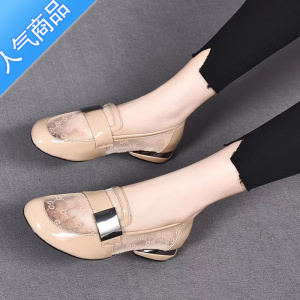 SUNTEK红晴蜓网纱单鞋女2023夏秋新款低跟镂空乐福鞋透气软底豆豆鞋