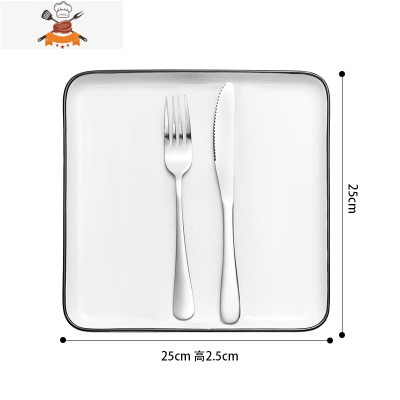 加厚不锈钢西餐餐具牛排盘子套装刀叉两件套家用牛排刀叉勺三件套 敬平 加厚1刀1叉正方盘(2套送1夹,1套不送,4套送2个