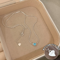 s925纯银蓝色爱心锆石项链轻奢高级感个性简约锁骨链气质时尚送女朋友老婆情人节七夕生日礼物