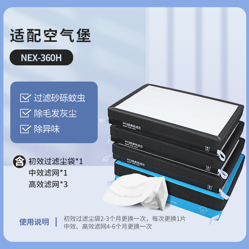 适配AIRBURG空气堡滤芯新风过滤网[NEX-360H]一套4片