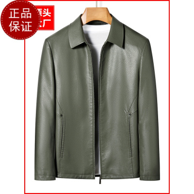 专柜大牌 海宁皮衣外套男士真皮中老年真皮小牛皮翻领立领休闲爸爸装耐糙软皮海宁山羊皮夹克休闲外套