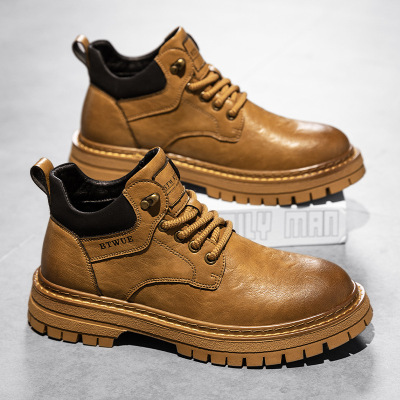 马丁靴男款秋冬机车低帮皮面短靴英伦风男士中帮运动休闲工装男鞋