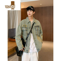 YANXU美式复古水洗牛仔外套男vibe潮牌做旧痞帅设计感拉链翻领夹克