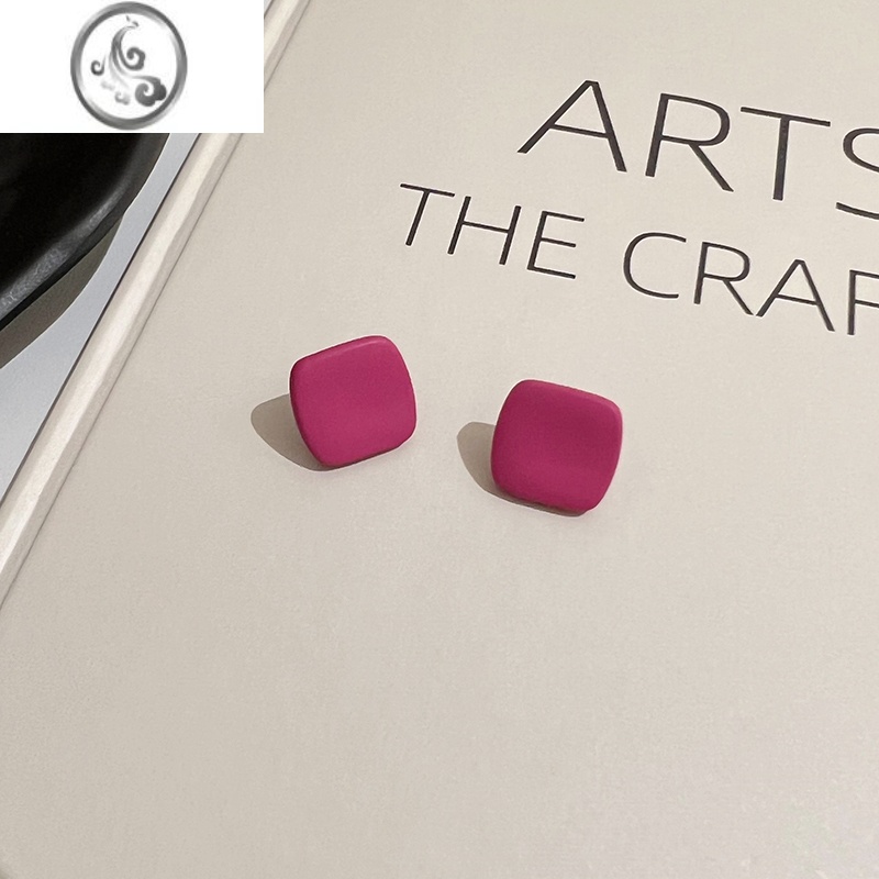 JiMi925银针显白玫红色耳钉气质高级感耳环女小众设计感独特秋冬耳饰