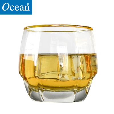 进口无铅玻璃金边水杯厚底威士忌洋酒杯啤酒杯耐热茶杯简约ins风340ML单只真金描边340ml