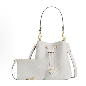 COACH蔻驰女包 Rowan 22 品牌徽标经典 皮革 水桶包手提包 小号 女款 棕色CBH07-IMXHE