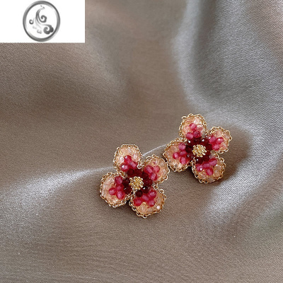 JiMi粉色花朵耳环女小众设计高级感银银针耳钉2023年新款潮轻奢耳饰品