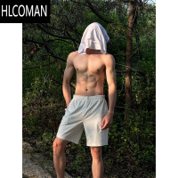 HLCOMAN薄款冰丝白色短裤男款夏季美式高街五分裤子轻薄透气运动速干裤潮