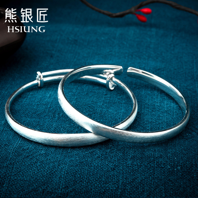 银手镯S999纯银手镯女韩版拉丝光面银镯子纯银女送女友闺蜜