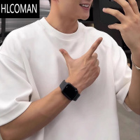 HLCOMAN300g高克小领口白色t恤男精梳棉三本针短袖宽松内搭七分半袖