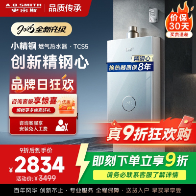 AO史密斯佳尼特[小精钢TCS5]13升精钢燃气热水器 国家补贴 JSQ26-TCS5 安全守护 持久恒温大水量