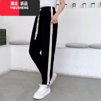 YIBUSHENG黑色棉绸休闲裤季韩版人造棉宽松薄款长裤哈伦萝卜裤子女2024年