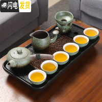 三维工匠乌金石茶盘排水中式干泡台陶瓷家用可移动茶台圆形茶具托盘 大长方+绿色侧把壶10件