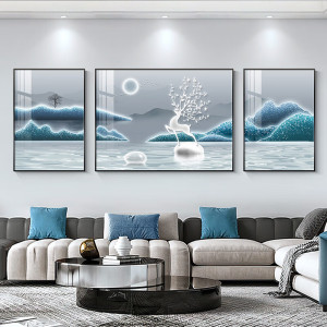 维诺亚轻奢羽毛客厅装饰画感三联画沙发背景墙挂画简约大气壁画