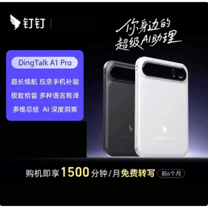 钉钉Talk A1pro智能AI录音笔 同声传译转文字卡分析总结会议(充电宝) 暮夜黑