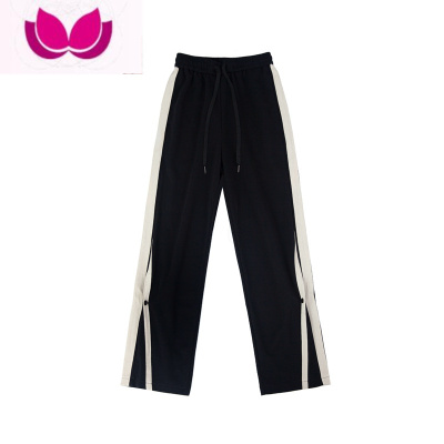 七斓黑白条纹裤子男春季高街设计感阔腿休闲长裤潮牌hiphop直筒运动裤