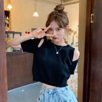 露肩设计感女式上衣打底衫女夏短款修身短袖针织T恤女装