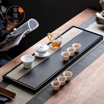 宫雁居天然乌金石茶盘石盘套装全自动一体烧水壶整块原石家用石头小茶台现代简约中式客厅茶具托盘