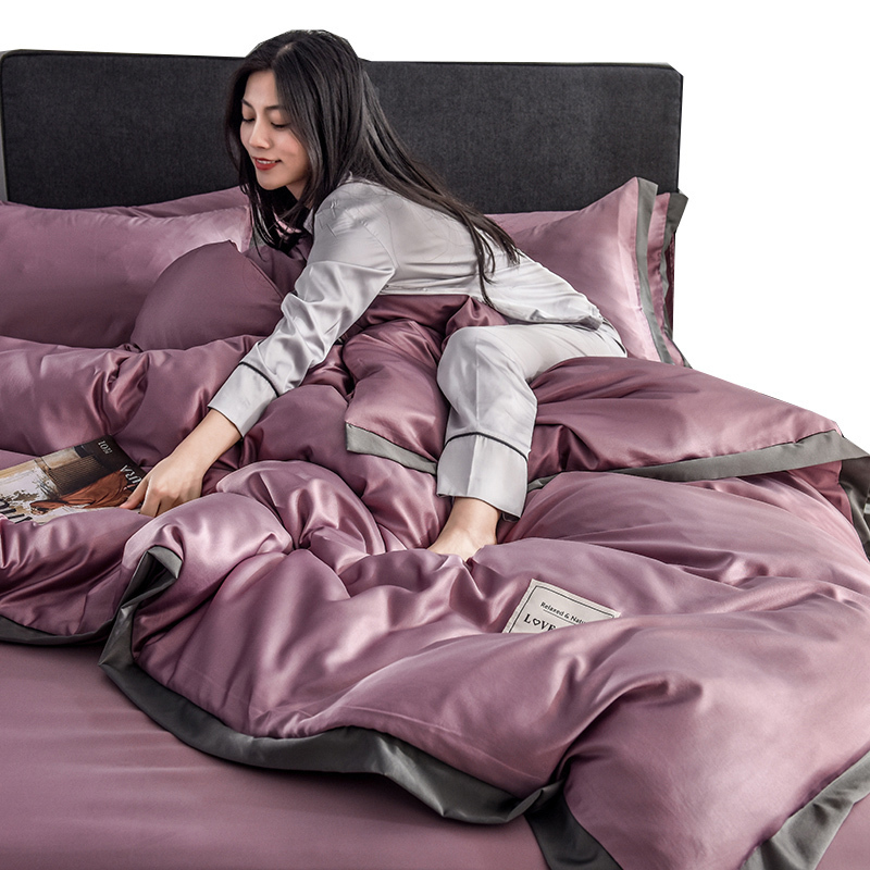 美帮汇夏季床单三件代冰丝简约床上欧美风四件套被套男士 豆沙