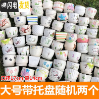 三维工匠多肉花盆陶瓷大号肉肉植物个性绿萝创意简约大口径小花盆 大号随机两个带托盘17cm 小花盆容器