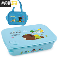 三维工匠韩国小学生饭盒便当盒分格304不锈钢儿童餐盘防烫餐盒上班族保温 四格蓝卡1620+袋