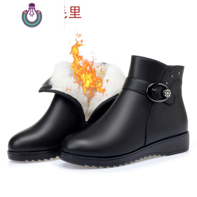 FISHBASKET冬季软底短靴女平底中老年妈妈棉鞋大码马丁靴保暖加绒棉皮鞋靴子