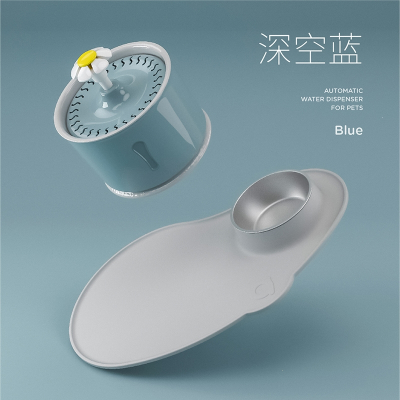 猫咪饮水机流动不插电自动循环米妮宠物水盆水碗猫用喝水狗喂水器_3代小花三件套-深空蓝USB款