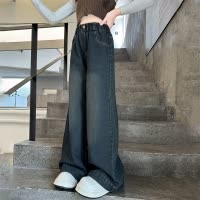 女童牛仔裤春秋款新款儿童直筒阔腿裤女孩大童秋装裤子初中生