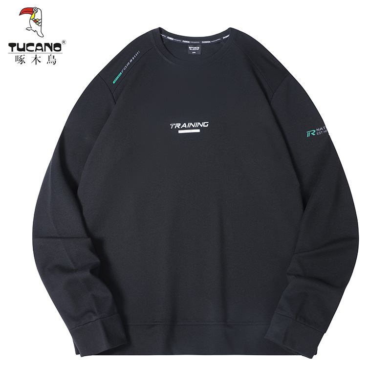 啄木鸟冬季圆领长袖上衣男士加绒加厚上衣休闲打底衫百搭男款卫衣