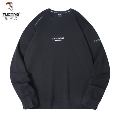 啄木鸟冬季圆领长袖上衣男士加绒加厚上衣休闲打底衫百搭男款卫衣