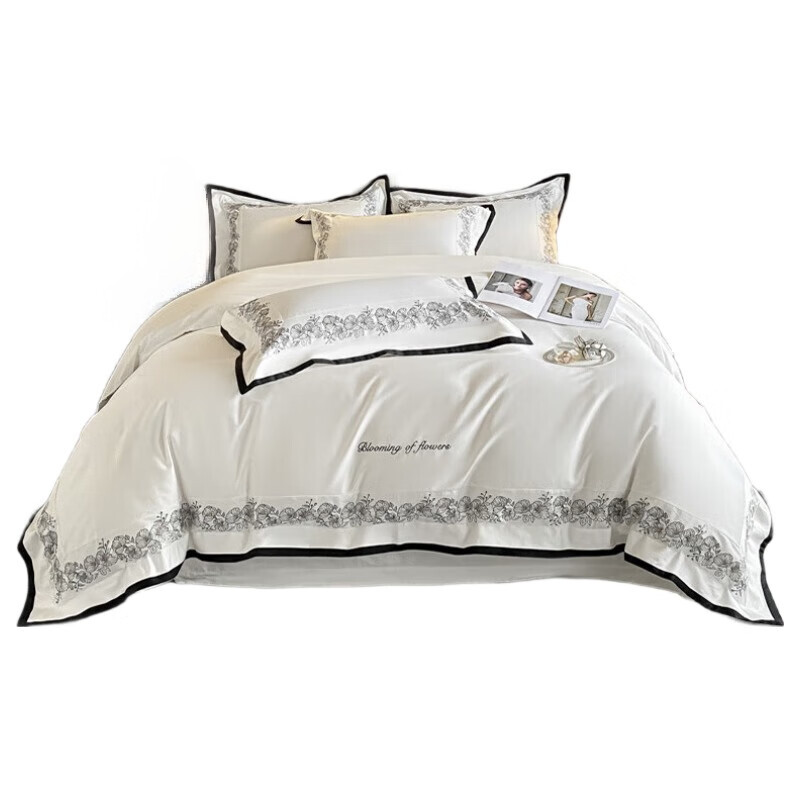 天山柔 200*230cm 100支绣花爱丽丝 四件套 (计价单位:套) 白色