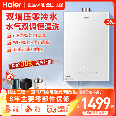 海尔(Haier)燃气热水器16升天然气增压零冷水水气双调恒温家用WIFI智控双感温恒温洗E感温舒适洗浴 WN5S