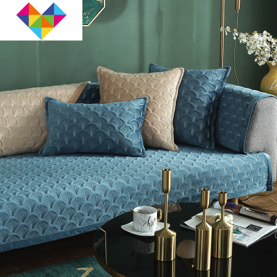 沙发垫子毛绒四季通用防滑加厚冬天季北欧简约现代风格定做深蓝70*180cm御蓝锦