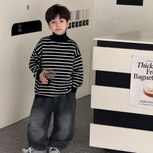 童酷儿童冬款湖州织里童装一体绒打底针织衫高领加厚男童毛衣