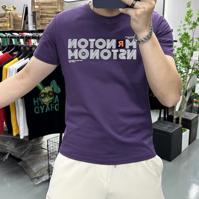 夏季新款时尚欧货短袖体恤男士圆领半袖T恤丝光棉修身上衣潮流ins