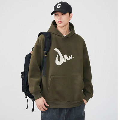 |连帽卫衣男早秋季新款印花宽松日系复古百搭休闲外套套头