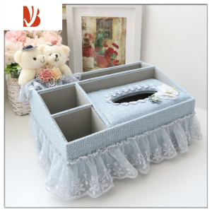 三维工匠蝶恋熊客厅抽纸盒茶几遥控器收纳盒化妆台纸巾盒化妆品收纳盒 K18 蓝色大号多用纸巾