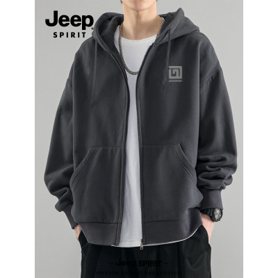 Jeep吉普开衫连帽卫衣重磅春秋季2025新款大码男装外套长袖上衣男
