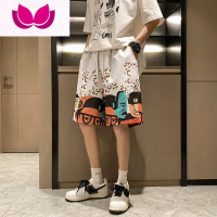 七斓情侣装印花沙滩裤男速干可下水大码夏季冰丝五分短裤海边大裤衩潮