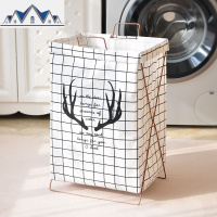 棉麻提手铁架脏衣服洗衣篮折叠收纳桶大号防水收纳筐玩具储物箱 三维工匠收纳篮