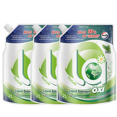 威露士la有氧洗衣液松木清香2L*3袋装带瓶嘴 除菌除螨 香味持久留香
