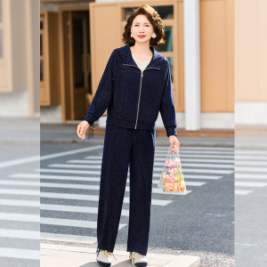 2026年春装新款妈妈套装女洋气休闲中老年运动服两件套连帽女装