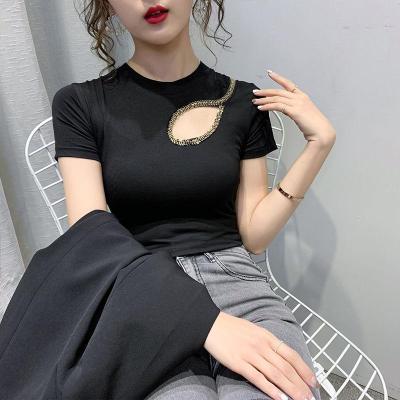 欧洲站短袖女T恤2020夏季新款镂空半袖小衫时尚洋气上衣棉体恤4月15日发完-