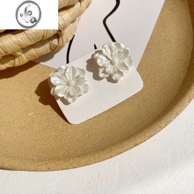 JiMi简约山茶花银银耳钉气质耳环小众设计轻奢高级感精致百搭银针耳饰