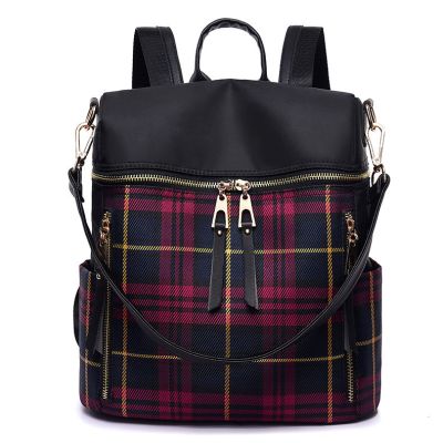 派尼美特格子双肩包女2019新款韩版时尚帆布大容量书包旅行女士牛津布背包