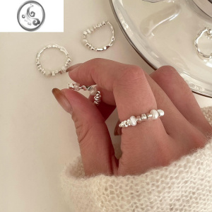 JiMi简约不规则碎银子珍珠戒指女小众设计感高级食指指环2023新款 碎银子珍珠戒指1731