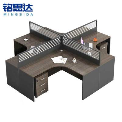 铭思达屏风办公桌十字型四人位(含柜)套